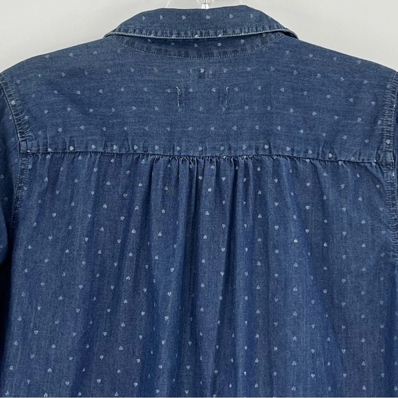 LOFT The Softened Shirt Heart Print Chambray Button Down Blouse Top - Picture 4 of 6